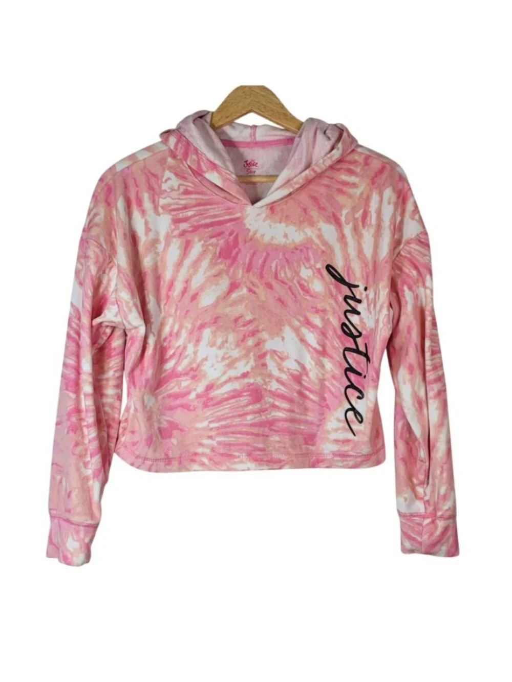 Justice Girls Fleece Pajama Set Pink Medium Tie Dye Hood Joggers Long Sleeves